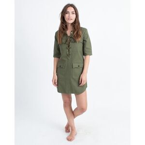 ZADIG & VOLTAIRE Green Military Lace Up Shift Dress With Embroidered Tiger